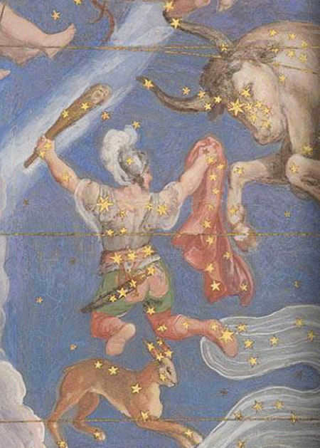 Constellation Orion, drawing from an old sky atlas.