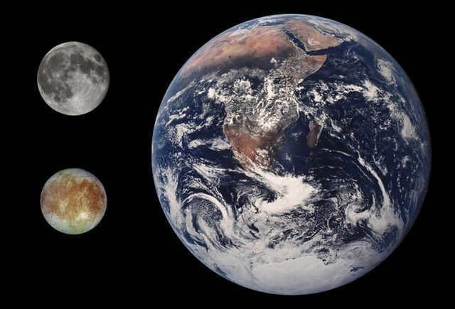 Comparison of Europa and the Moon with Earth