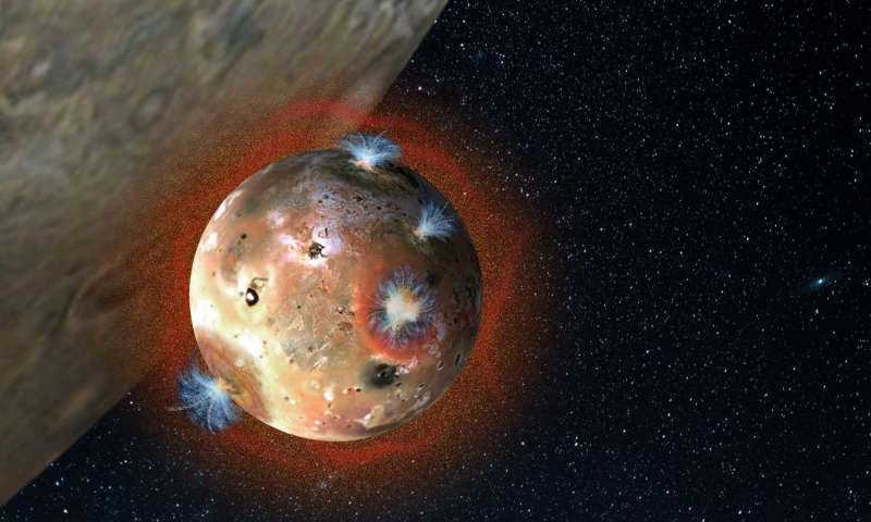 Io is an enigmatic satellite of Jupiter, home to volcanoes and auroras