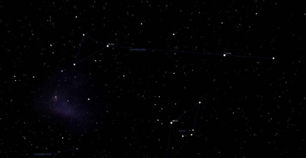 Constellation Goldfish, view in the Stellarium planetarium program