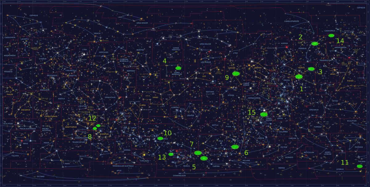 Brightest star clusters finding chart
