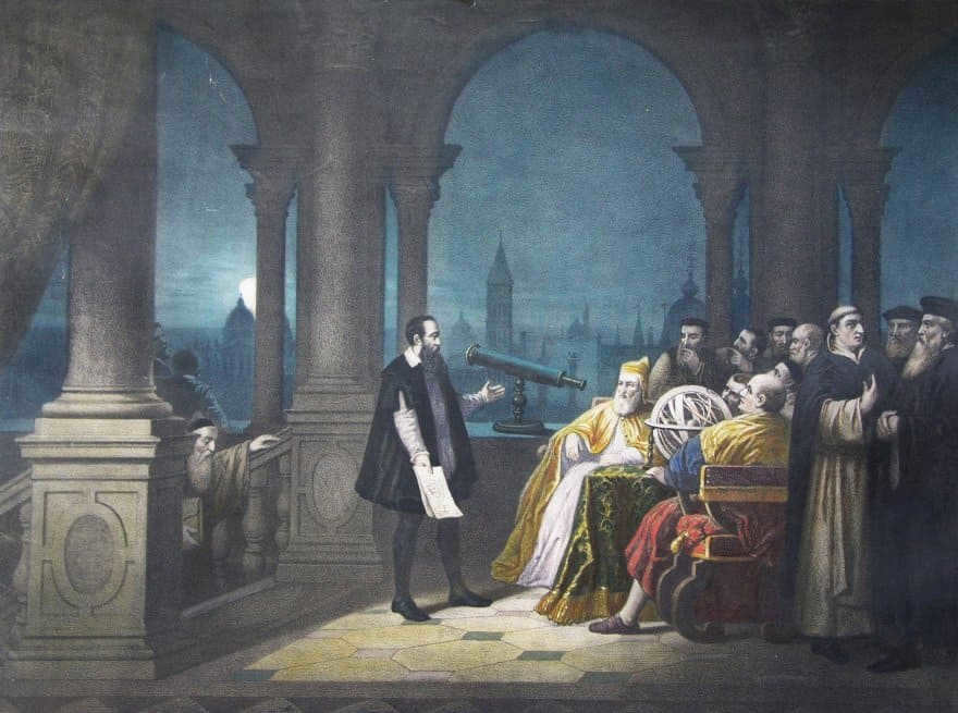 Galileo points to the sky in Venice
