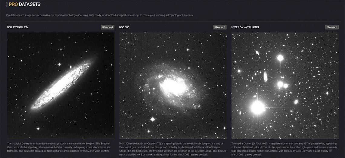 Professional astrophotography datasets (example)