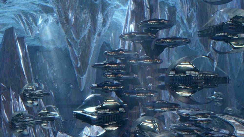 The cold planet Andoria. This is the homeworld of the militant Andorians, one of the members of the Federation. Source: CBS