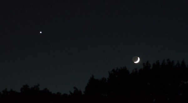 Venus and the Moon in the night sky