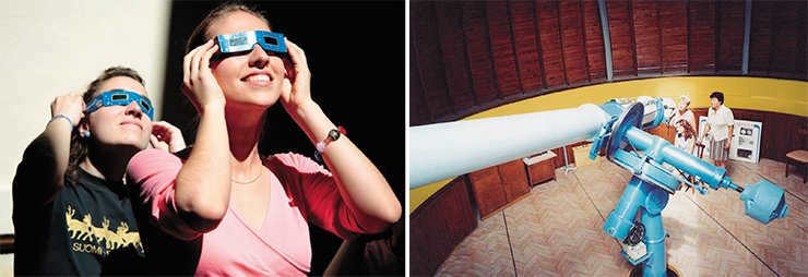 Safe observation of the Sun through special light-protective glasses. Volgograd Planetarium