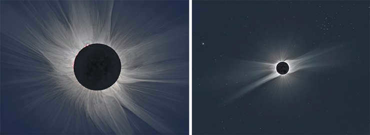Left: the solar corona during the 2015 eclipse. © M. Druckmüller et al., 2015