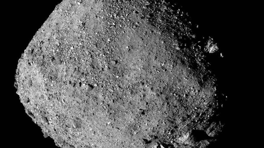 A close-up photograph of the asteroid Bennu