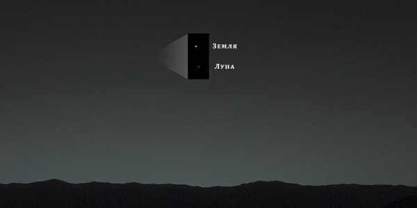 Earth and moon view from the surface of mars