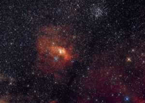 The Bubble Nebula (NGC 7635) and the M52 scattered cluster in the constellation Cassiopeia. 