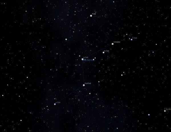 A diagram of the constellation Cassiopeia.