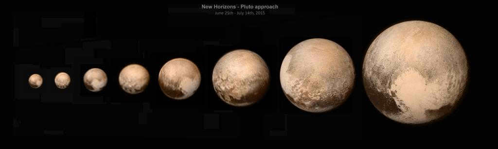 Collage of color images of Pluto