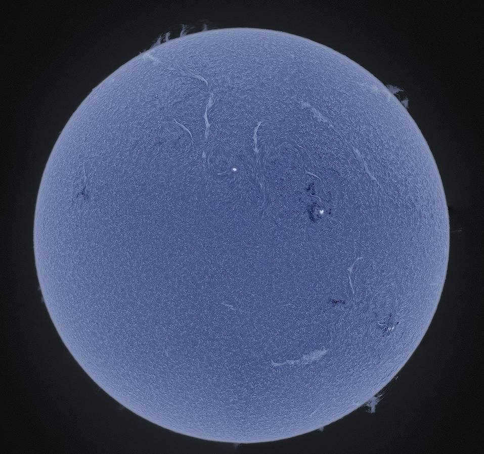 An image of the Sun taken in the H-alpha line.