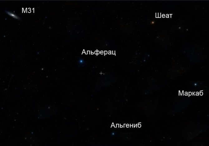 Andromeda Galaxy, Alpheratz and Pegasus.