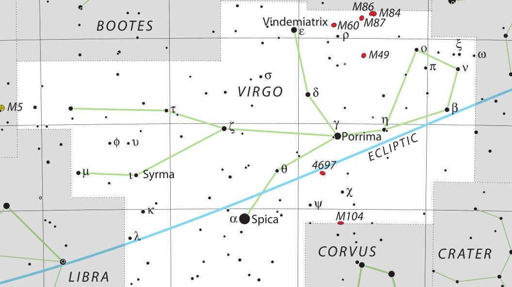 The star Windemiatrix is at the top of the constellation Virgo.