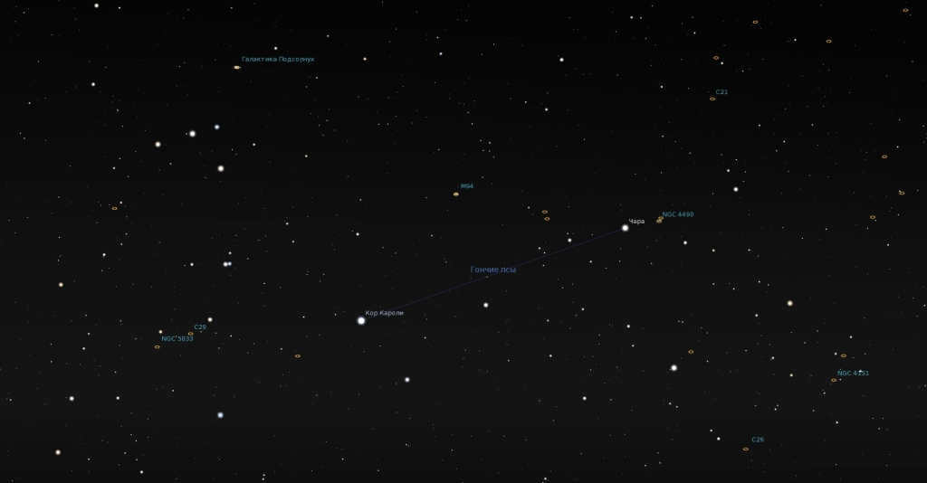 Hound Dogs constellation - view in the planetarium program