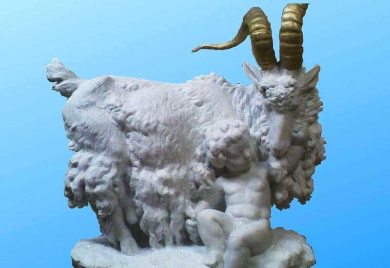 Goat Amalthea and young Zeus statue