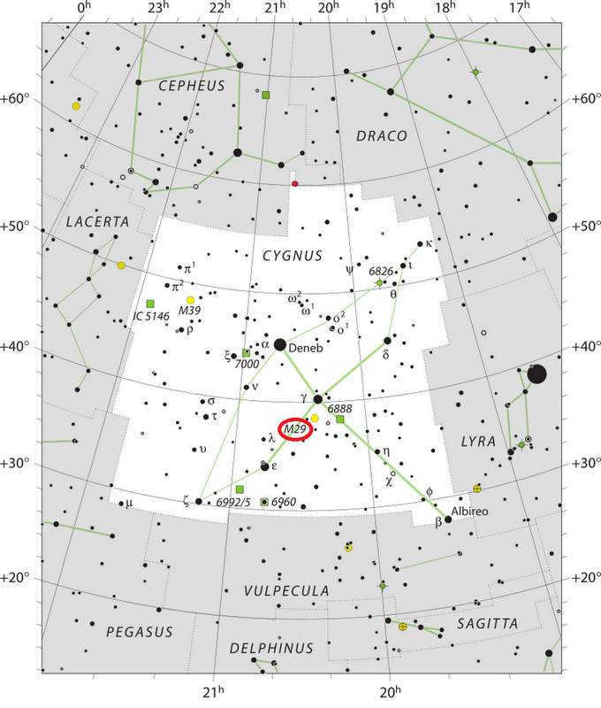 Location of the M 29 cluster