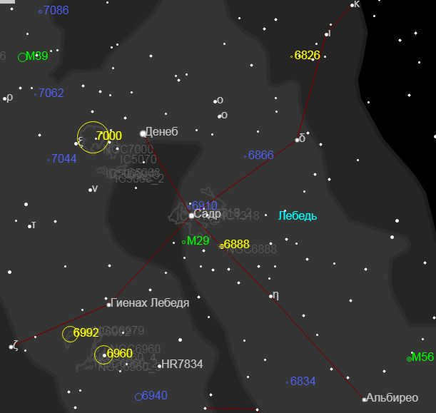 Swan constellation - interesting objects