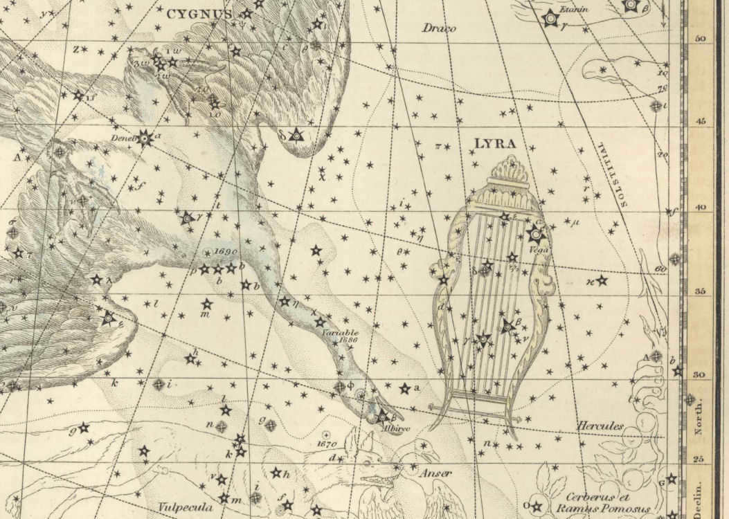 Constellation Lyra, drawing from an ancient sky atlas