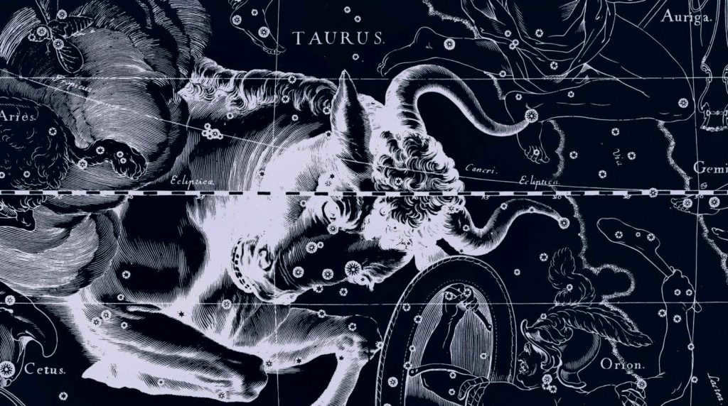 Image of Taurus along with gods and mythical creatures