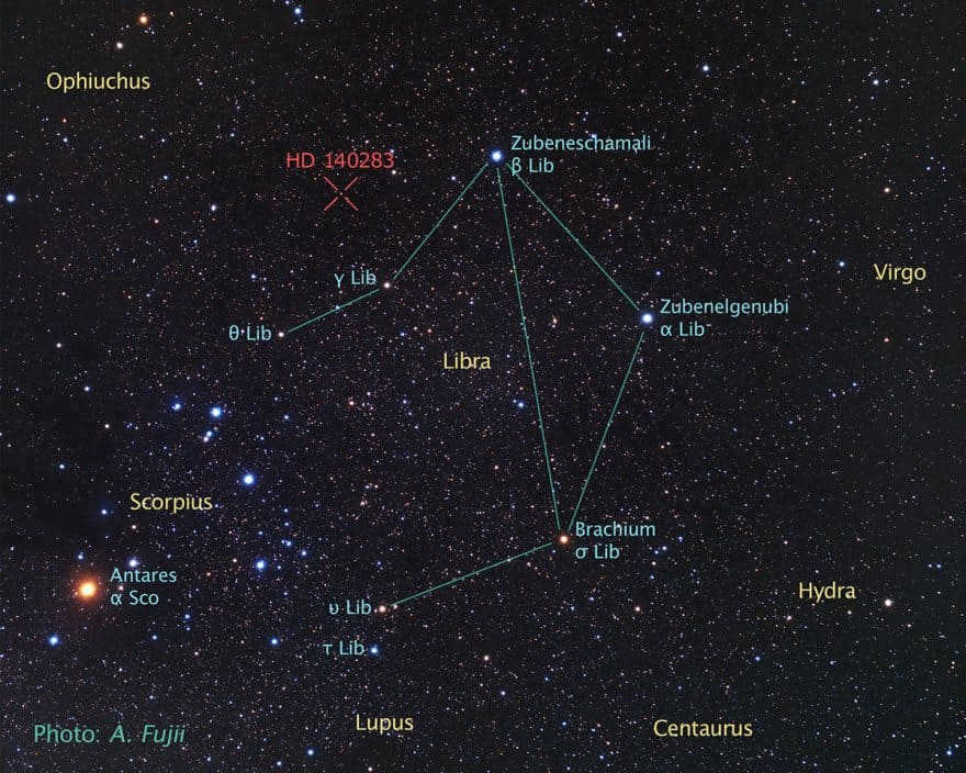 The stars of Libra and the position of HD 140283.