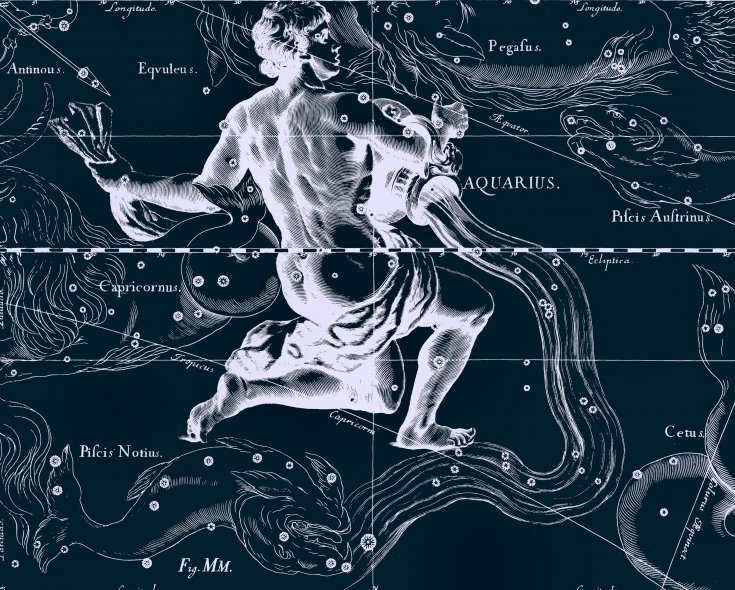Aquarius, drawing by Jan Hevelius from his atlas of constellations