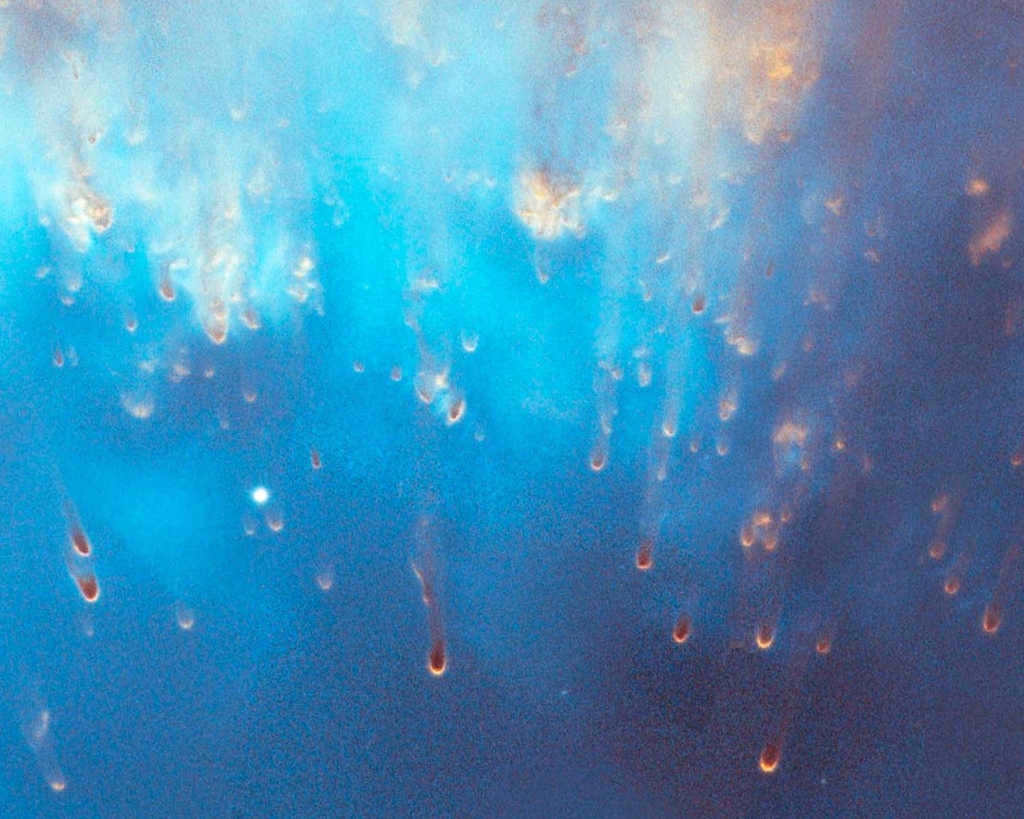 The image shows a close-up of the gas droplets in the Snail Nebula