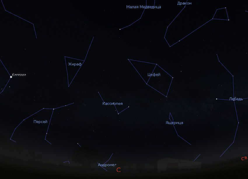 constellation Cassiopeia in the spring and summer sky