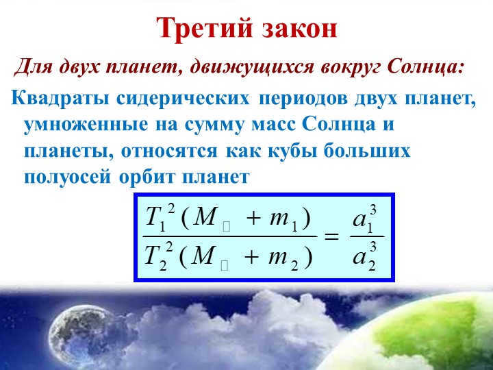 The third law For two planets moving around the Sun: Sideric squares. 