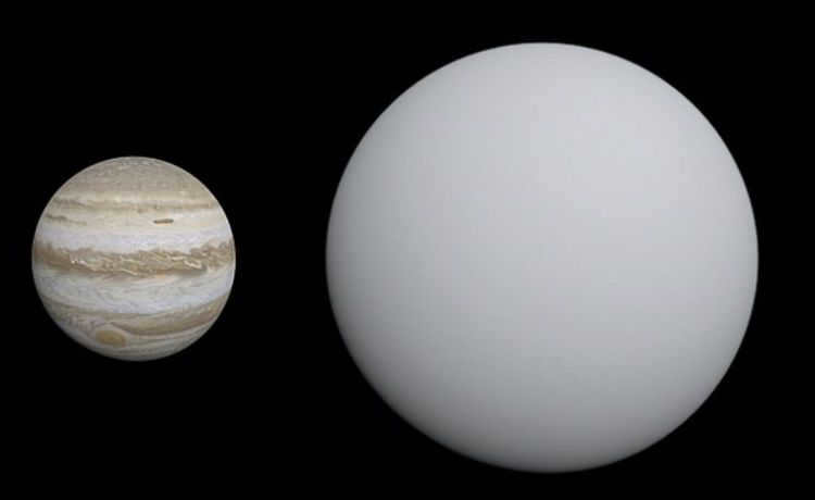 Planet HAT-P-32b compared to Jupiter