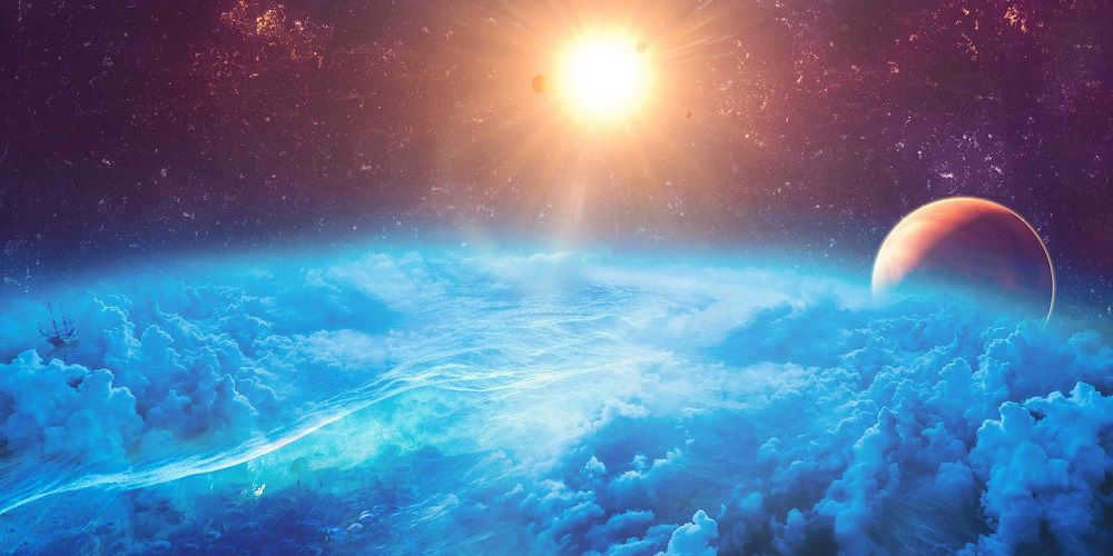 Planet and star, gas clouds