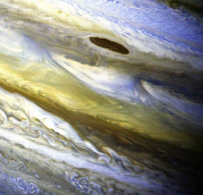 Jupiter's equatorial zone, colors enhanced