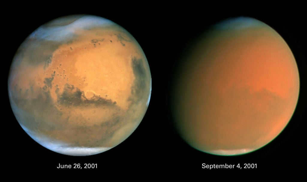Ice polar caps on Mars.