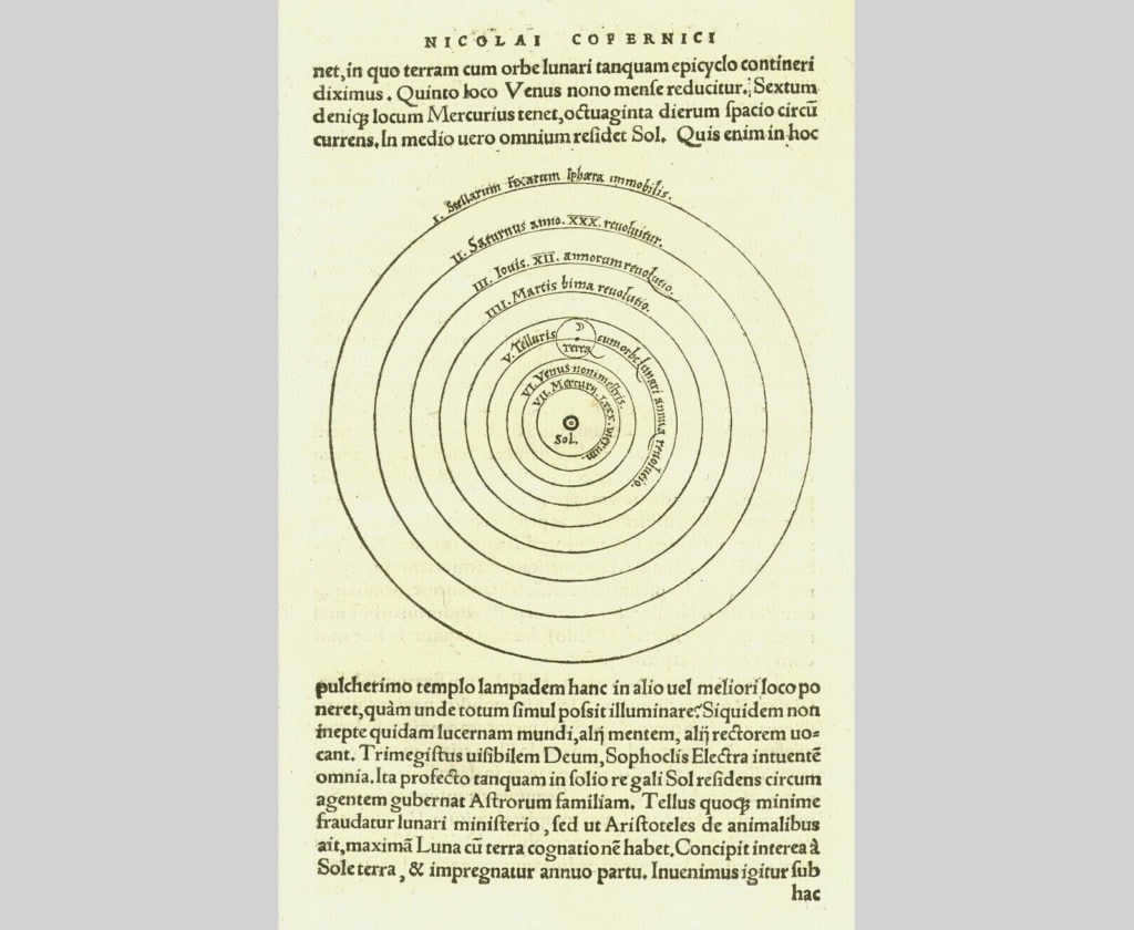 First printed image of the solar system (page from Copernicus' book)