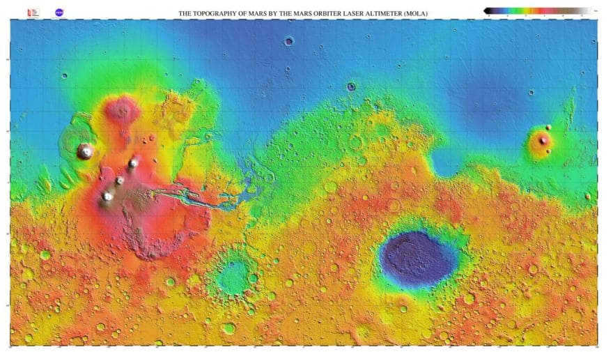 North Polar Basin, whose elliptical shape is partially obscured by volcanic eruptions (red)