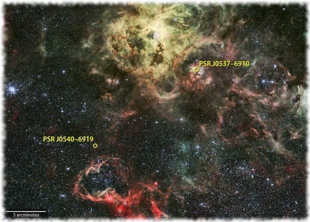 Gamma-ray pulsars of the Tarantula Nebula of the Large Magellanic Cloud.