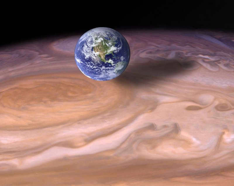 The size of the Great Red Spot on Jupiter