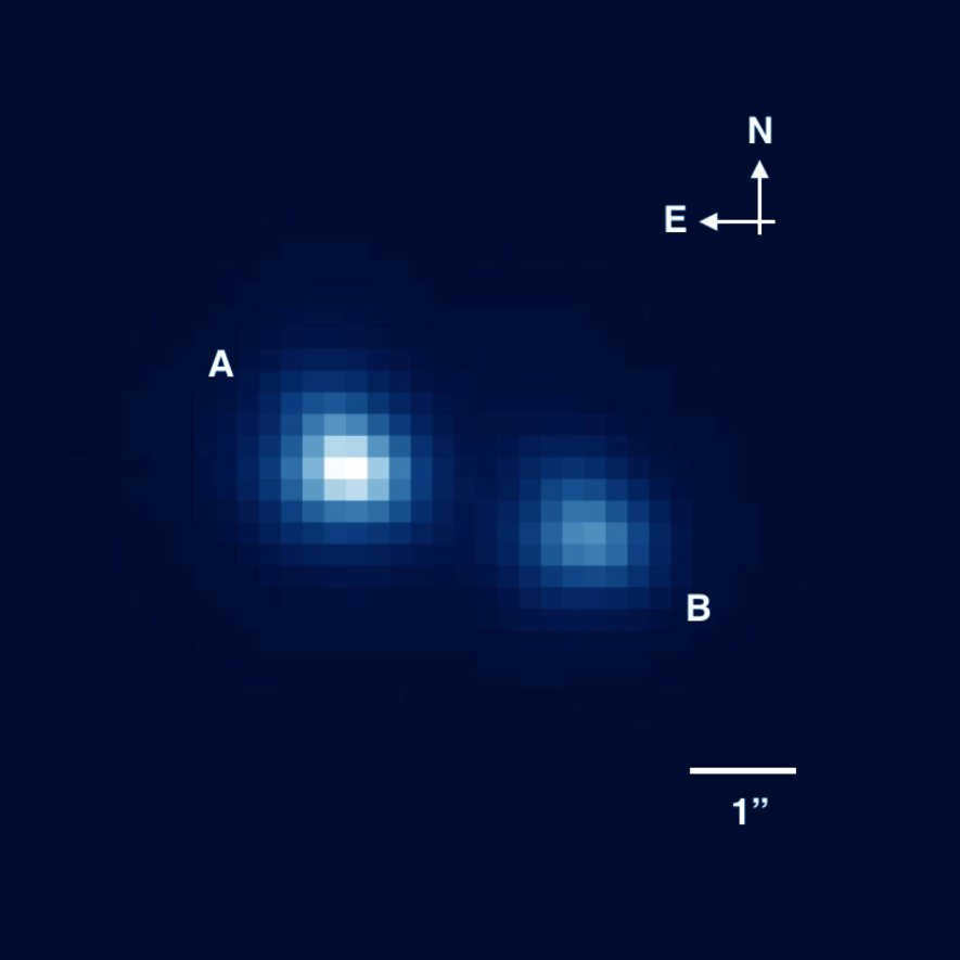 Focused image of the double system EBLM J0555-57 taken by the Swiss 1.2-meter Leonhard Euler telescope at ESO La Silla Observatory.