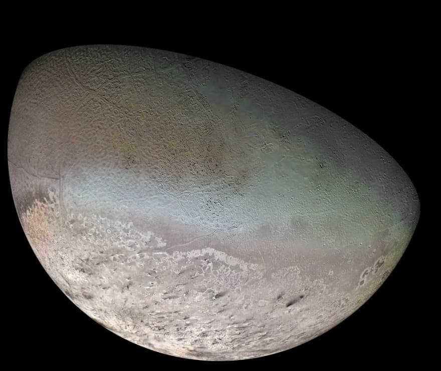 A color mosaic of Triton captured by Voyager 2 in 1989