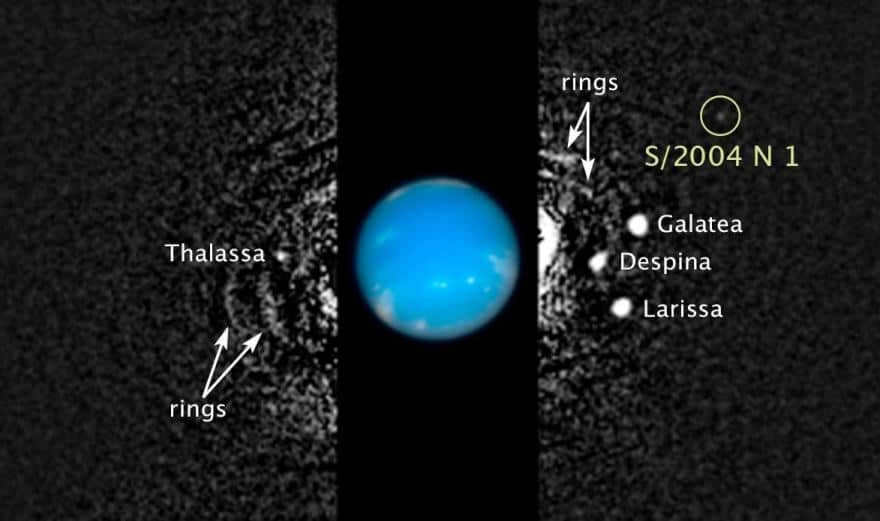 Hubble recorded the position of the satellite S/2004 N 1, 4.8 billion kilometers distant