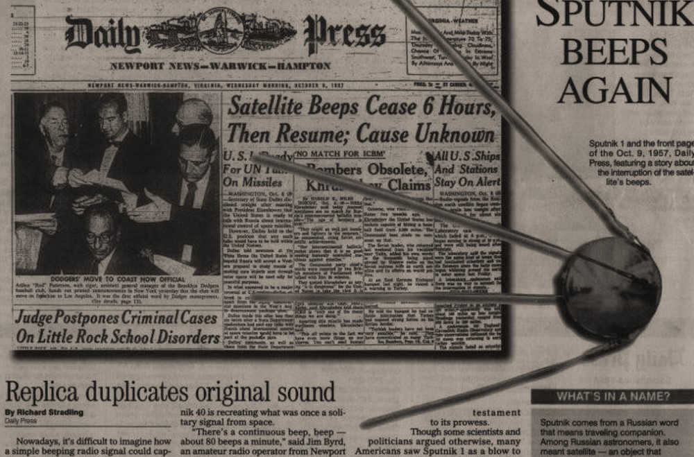 Page from a foreign newspaper, where it is written about the First Sputnik
