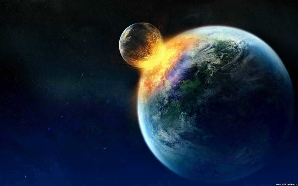 The collision of the Moon and the Earth in the artist's view