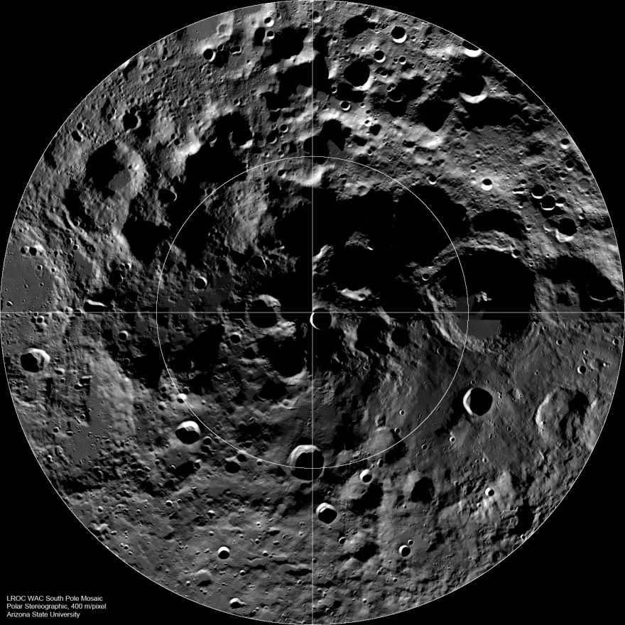 The LROC camera has imaged the lunar territory of the South Pole with a length of 600 km.