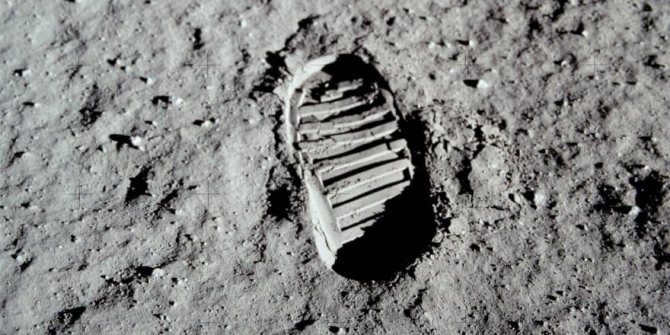 An image of the historic boot print left by the Apollo 11 astronauts