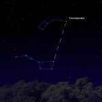 To find Polaris, draw a line from Merak to Dubhe, and then take 5 similar lines. In the frame: Dubhe, Merak, Fedha, Megrez, Aliot, Mitsar, Alkaid and Polaris