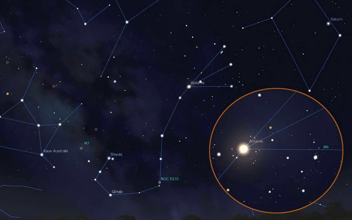 Location of Antares in the sky
