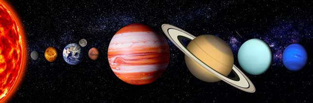 All planets, solar system, planetary system, sun, space, stars, illustration, diagram, Mercury, Venus, Earth, Mars, Jupiter, Saturn, Uranus, Neptune, Moon