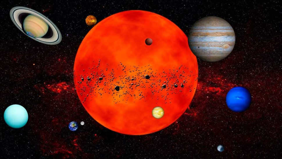 Solar system, planetary system, illustration, Sun, planets, asteroids, Mercury, Venus, Earth, Mars, Jupiter, Saturn, Uranus, Neptune