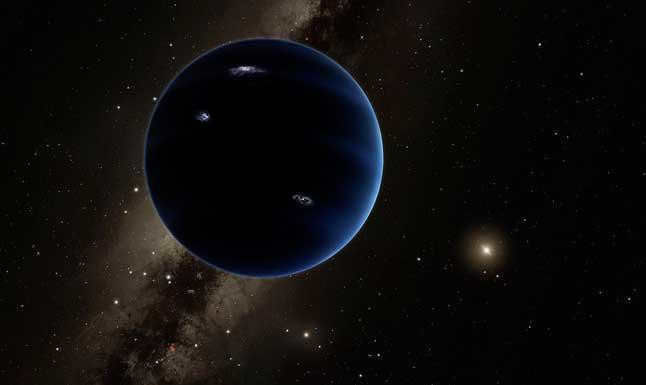 Illustration, silhouette, ninth planet, hypothetical planet, solar system, sun, Milky Way, galaxy, stars, space